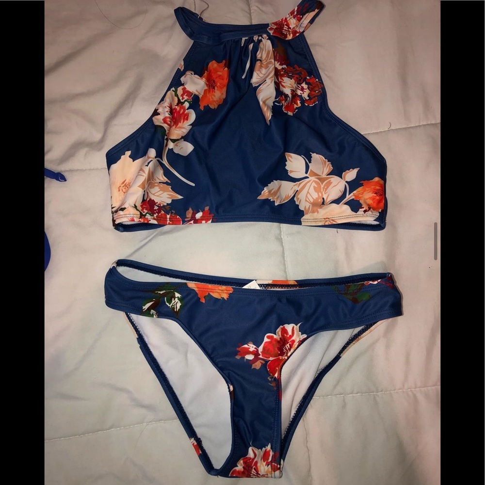 Zaful Royal Blue High Neck Bikini